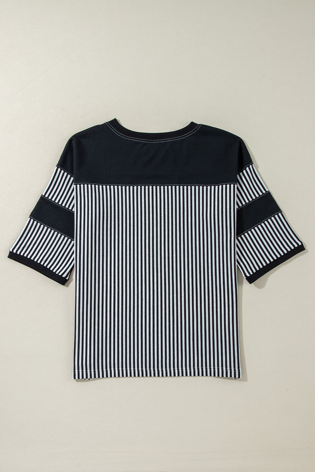 Threaded Pear Aliyah Striped Patchwork 3/4 Sleeve Casual Top
