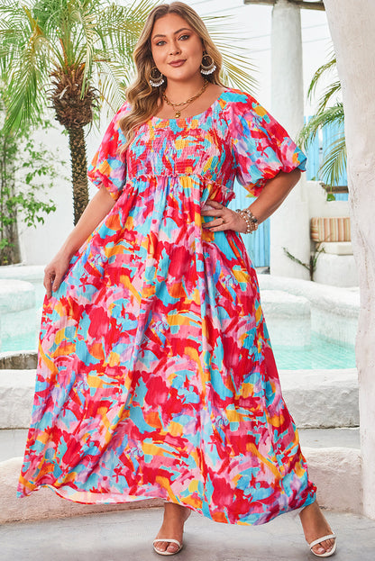 Threaded Pear Rachel Plus Size Puff Sleeve Square Neck Dress