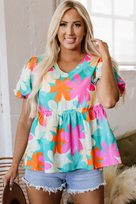 Threaded Pear Kathryn Bubble Sleeve Peplum Blouse
