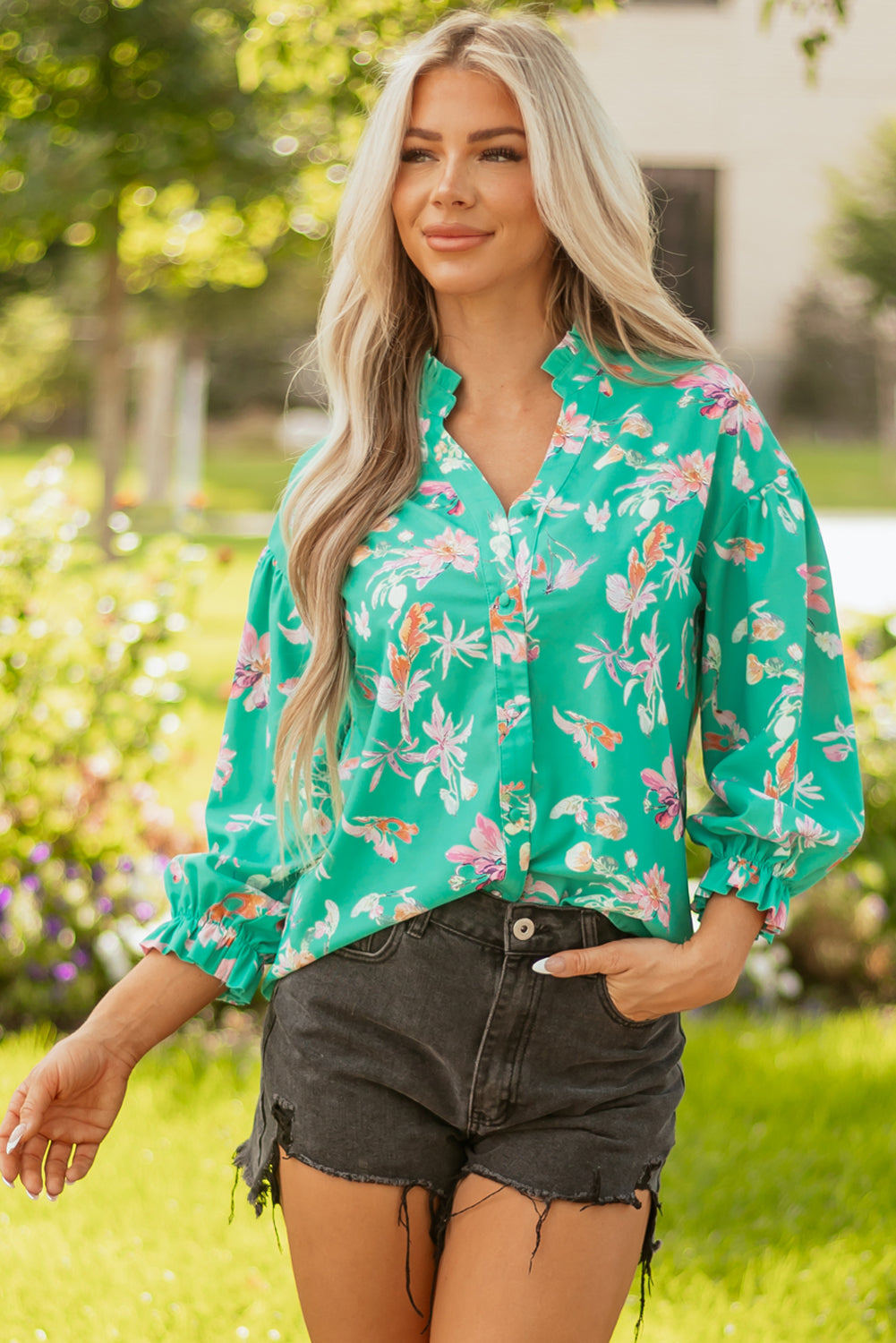 Threaded Pear Bella Lantern Sleeve Front Shirt