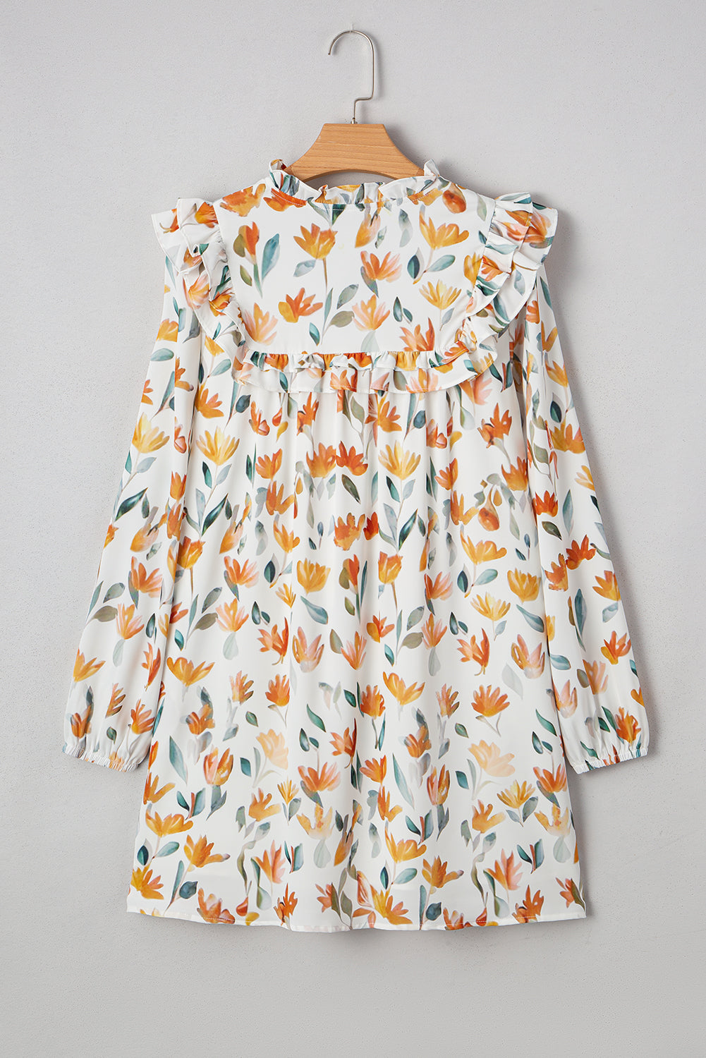 Threaded Pear Katherine Floral Tie Neck Frilled Long Sleeve Dress