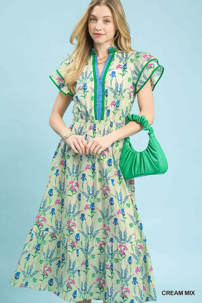 Umgee Mix Floral Midi Dress in Cream