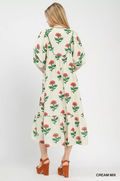 Umgee Floral Print Midi Dress
