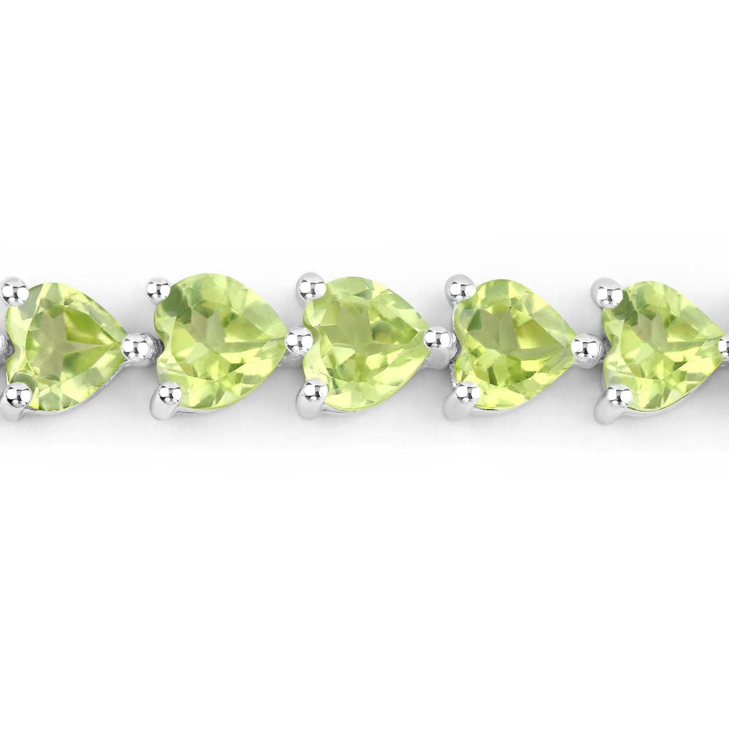13.64 Ct Heart Green Peridot Prong Sterling Silver Box Clasp Tennis Bracelet