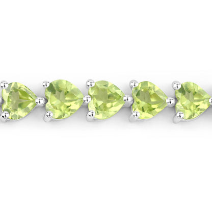 13.64 Ct Heart Green Peridot Prong Sterling Silver Box Clasp Tennis Bracelet