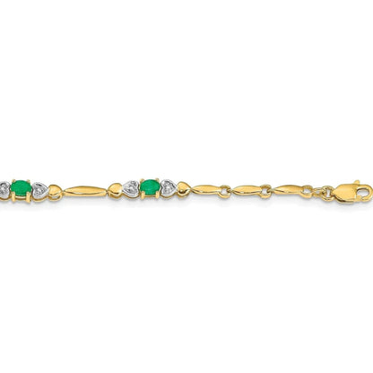 Diamond and Oval Emerald Heart 7 inch Bracelet Gold