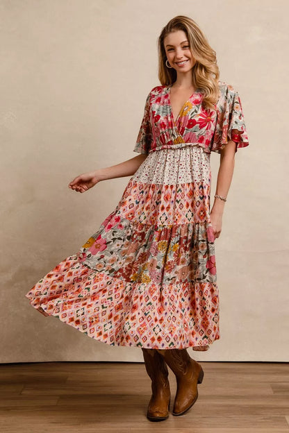 BiBi Floral Print Mix and Match Midi Dress