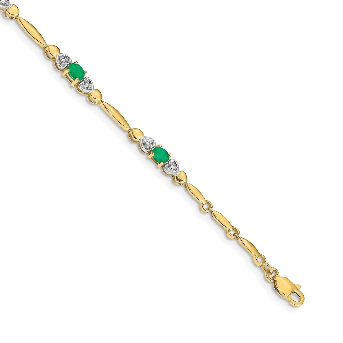 Diamond and Oval Emerald Heart 7 inch Bracelet Gold
