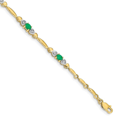 Diamond and Oval Emerald Heart 7 inch Bracelet Gold