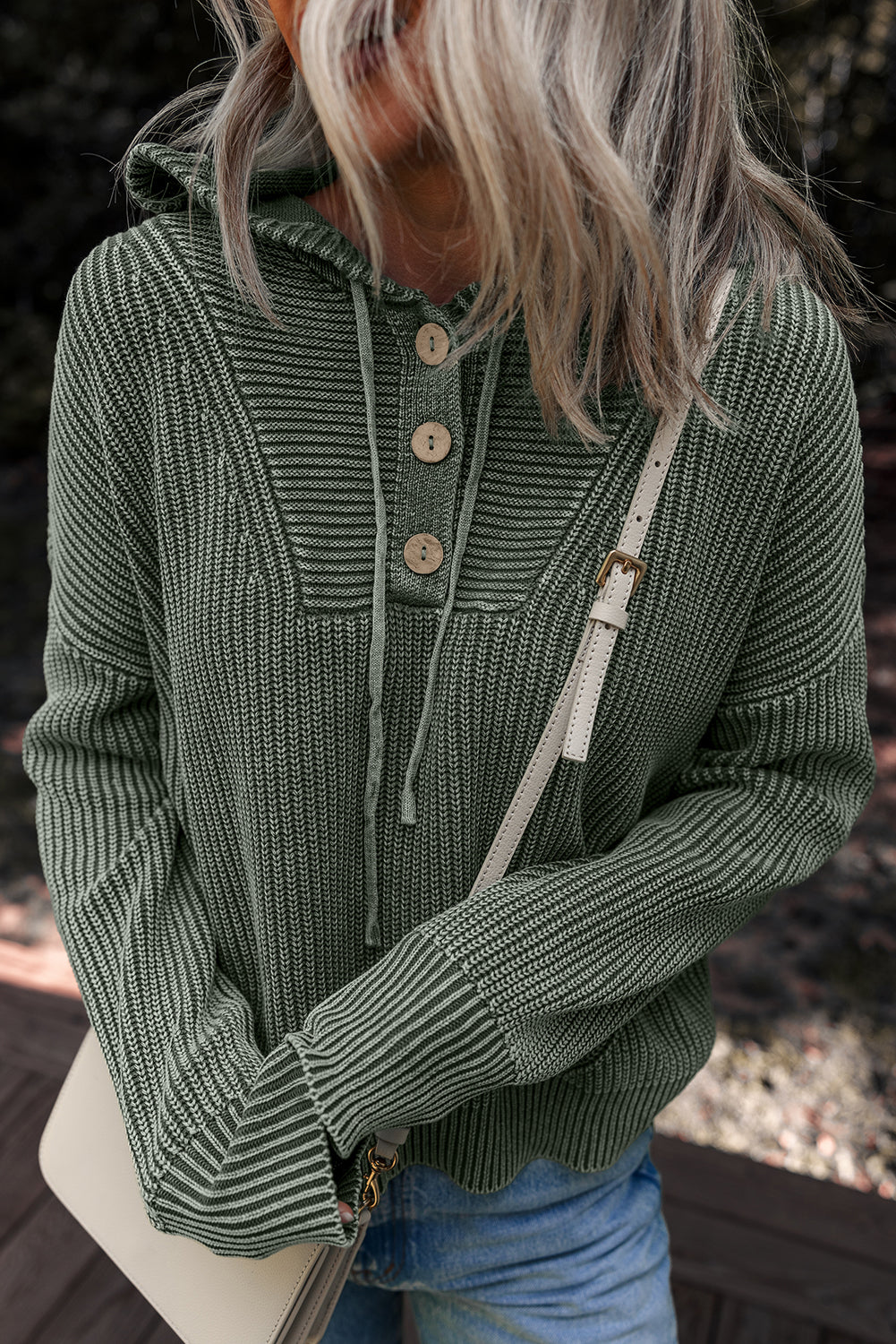 Threaded Pear Sofioya Knit Drawstring Hooded Sweater
