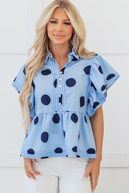 Threaded Pear Journey Polka Dot Buttoned Blouse