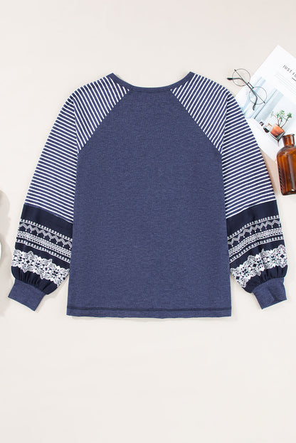 Threaded Pear Kelsey Striped Raglan Long Sleeve Loose Top