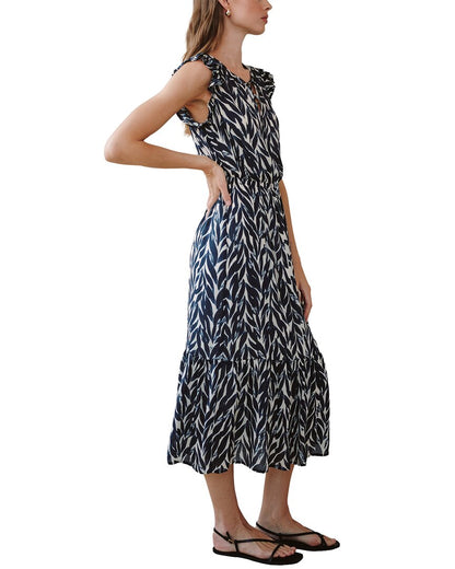 NVYLE-NAVY LEAVES PRINT-