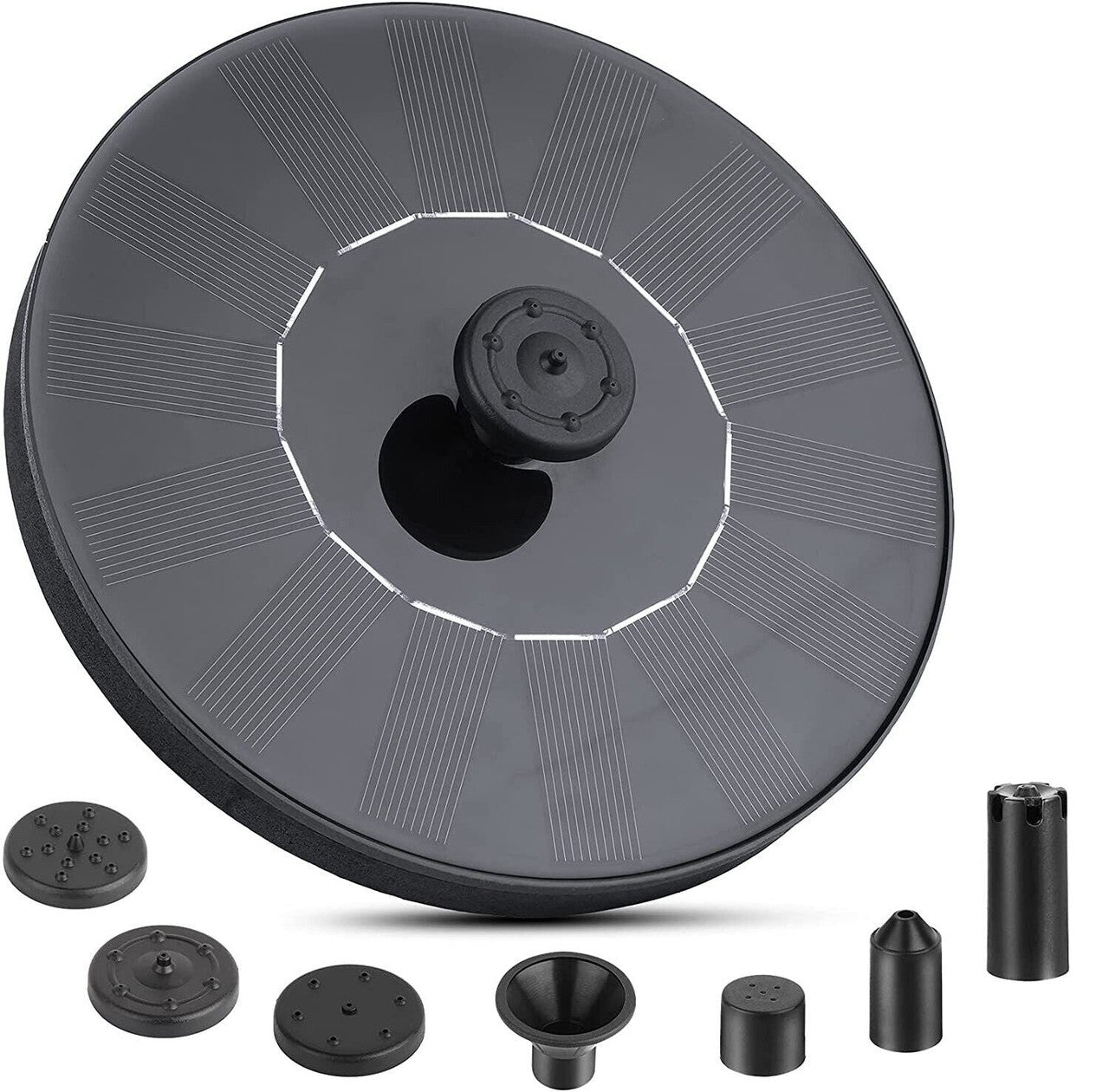 Prime Goods Solar Power Bird Bath Fountain Pump Upgrade 1.4W Solar Fountain with 4 Nozzle - Black