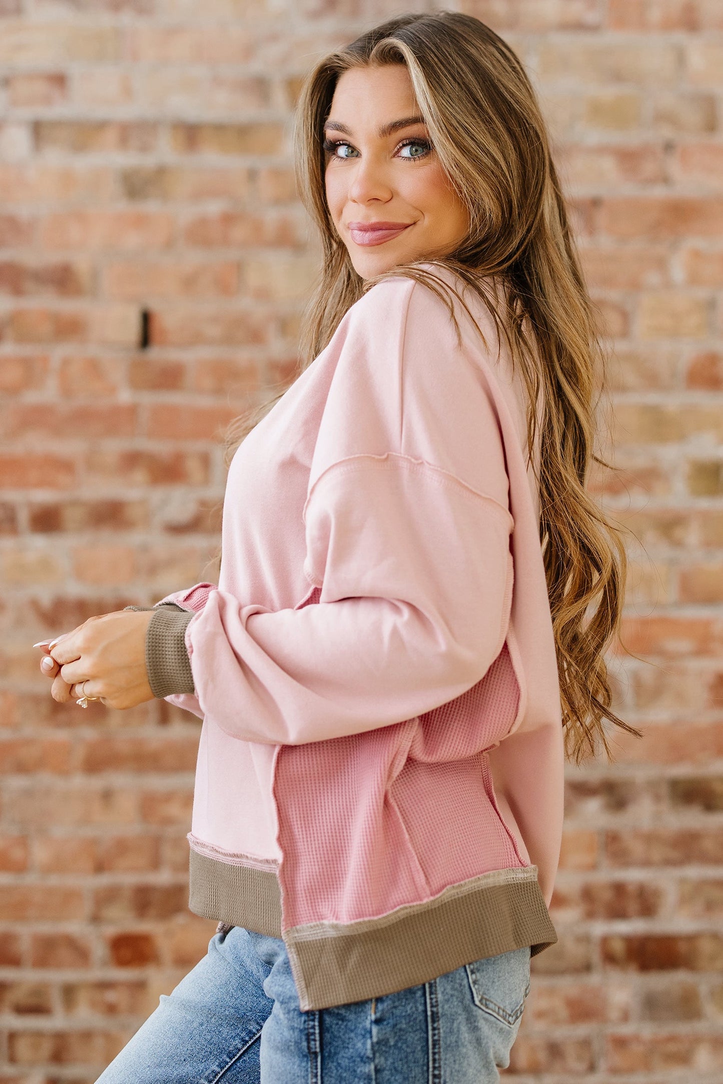 Threaded Pear Lina Waffle Patchwork Oversize Sweatshirt