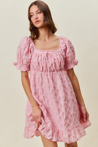 SO ME Texture Woven Ruching On Bust Mini Dress in Pink