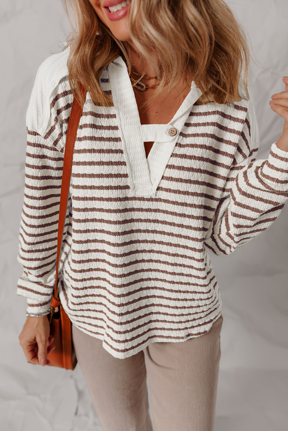 Threaded Pear Ayla Stripe Textured Hooded Long Sleeve Top