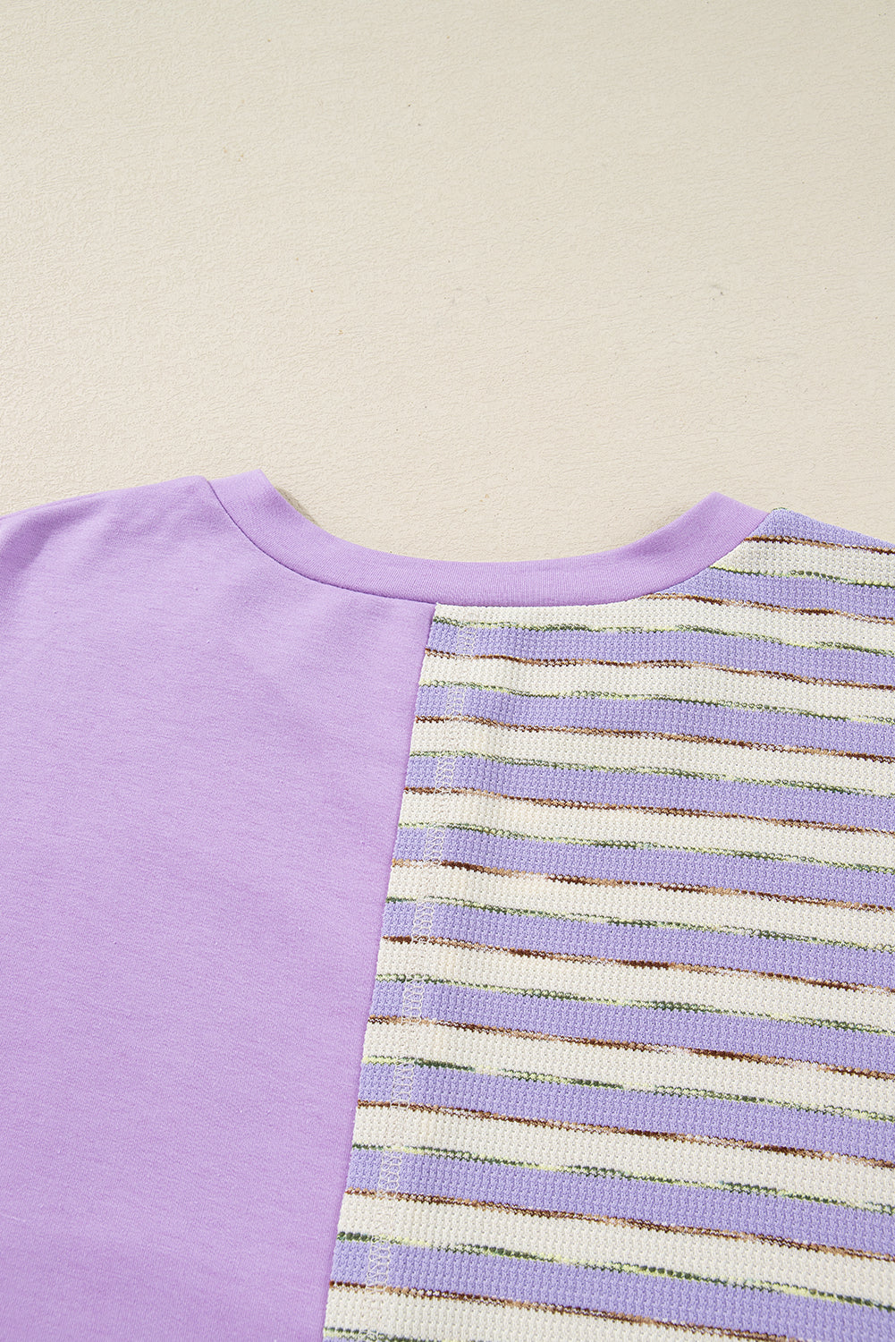 Threaded Pear Purple Stripe Patchwork Buttoned Drop Shoulder Plus Size Pullover