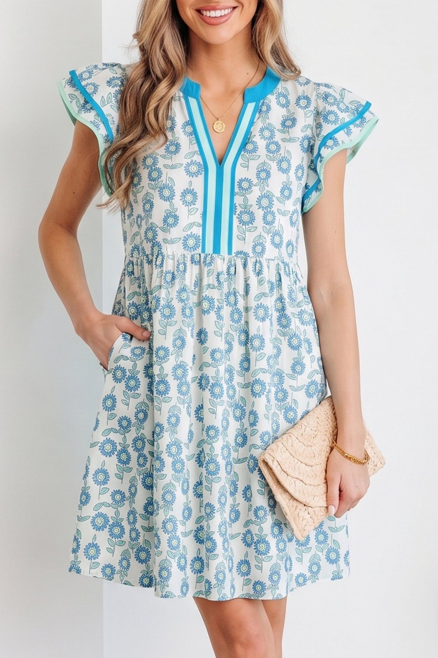 Threaded Pear Marlowe Flutter Sleeve Mini Dress