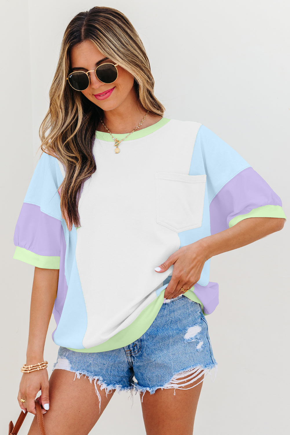 Zoe Patchwork Half Sleeve Oversized Top by Threaded Pear