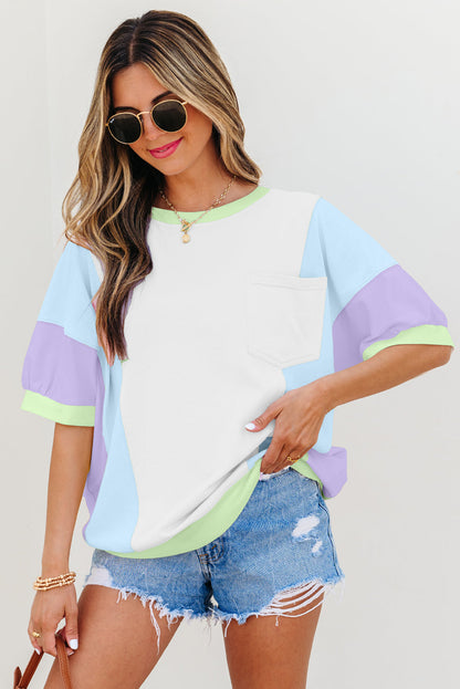 Zoe Patchwork Half Sleeve Oversized Top by Threaded Pear