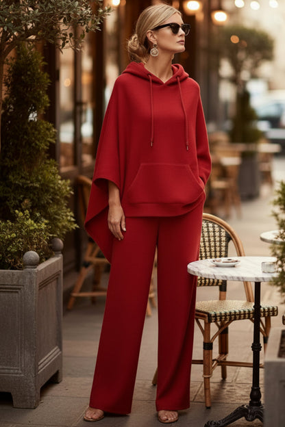 Women's Cape-Sleeve Hoodie & Wide-Leg Pants Resort Set