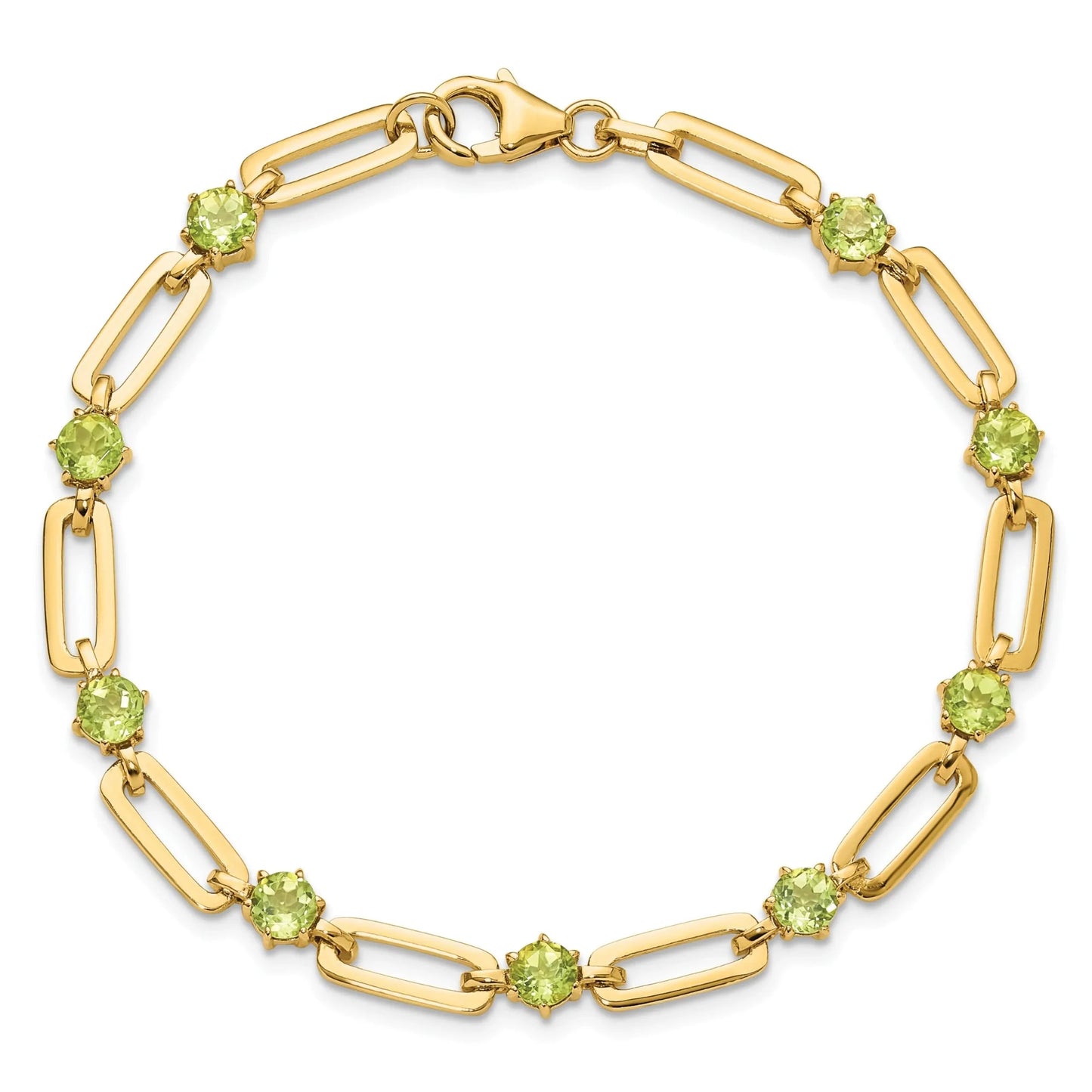Genuine Green Peridot Paper Clip Sterling Silver Bracelet
