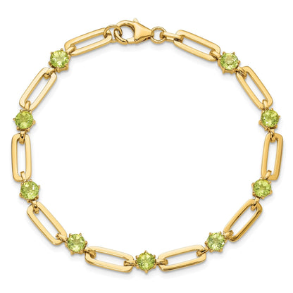 Genuine Green Peridot Paper Clip Sterling Silver Bracelet