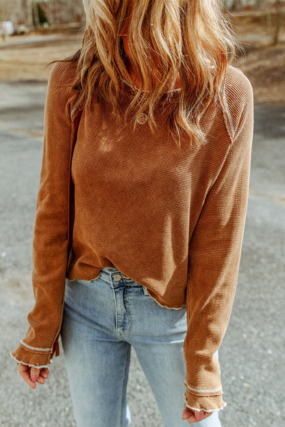 Threaded Pear Cataleya Textured Round Neck Long Sleeve Top