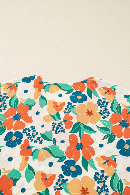 Threaded Pear Lily Print Bracelet Sleeve Blouse