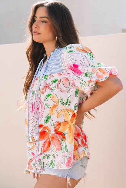 Threaded Pear Cameron Floral Striped Yoke Blouse