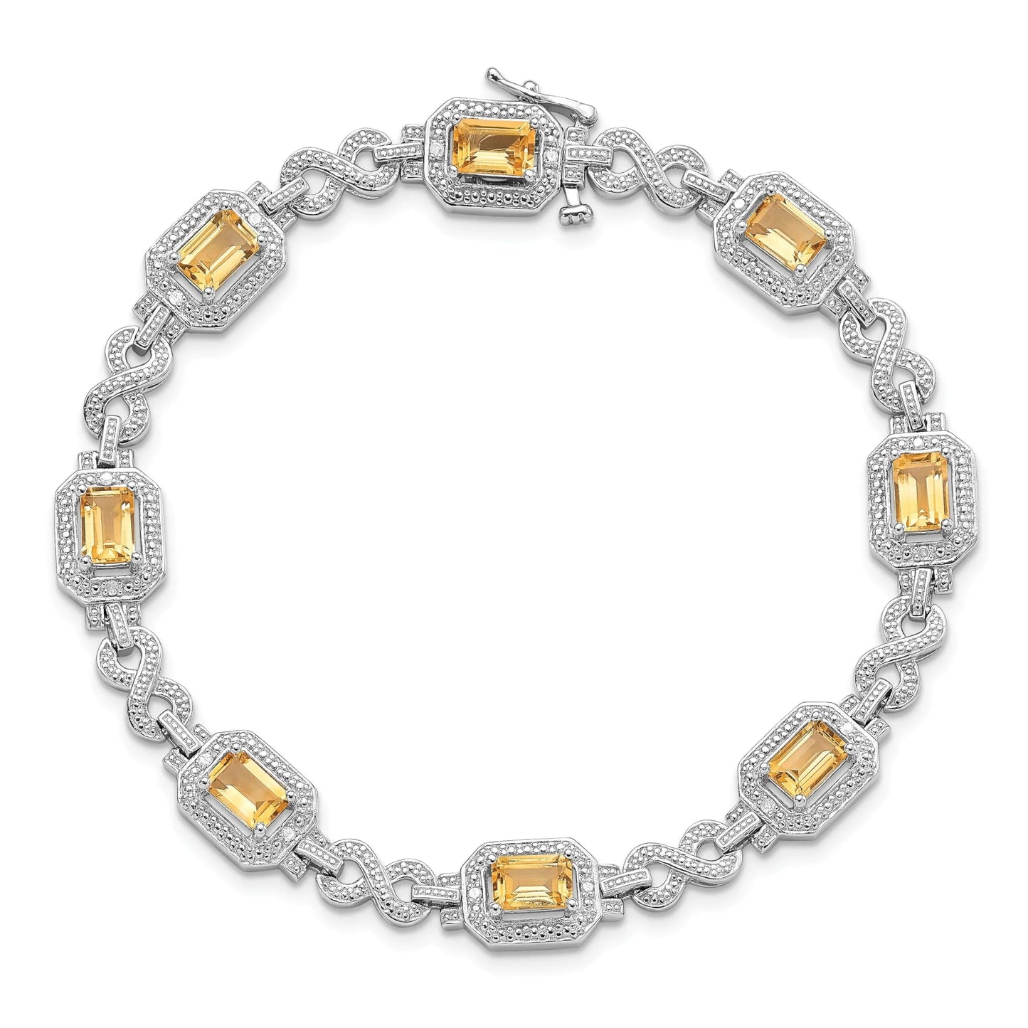Genuine Citrine Diamond Infinity Link Bracelet
