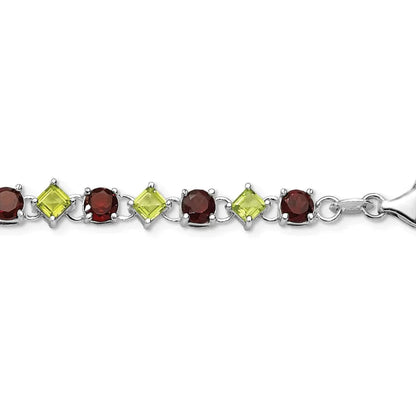 Red Garnet & Green Peridot Prong Sterling Silver Link Bracelet
