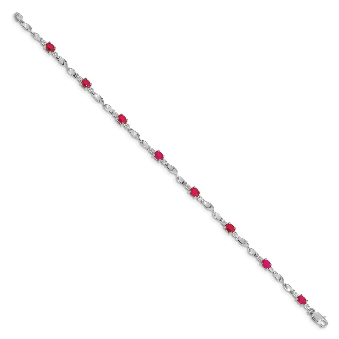 Genuine Ruby and Diamond Twisted Link 7 inch Bracelet