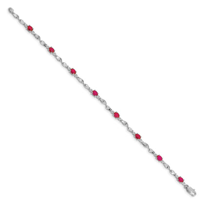 Genuine Ruby and Diamond Twisted Link 7 inch Bracelet