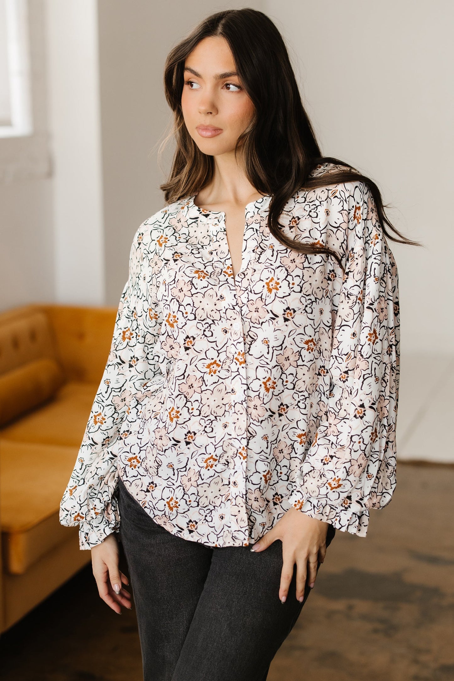 Threaded Pear Aubrey Puff Sleeve Down Shirt