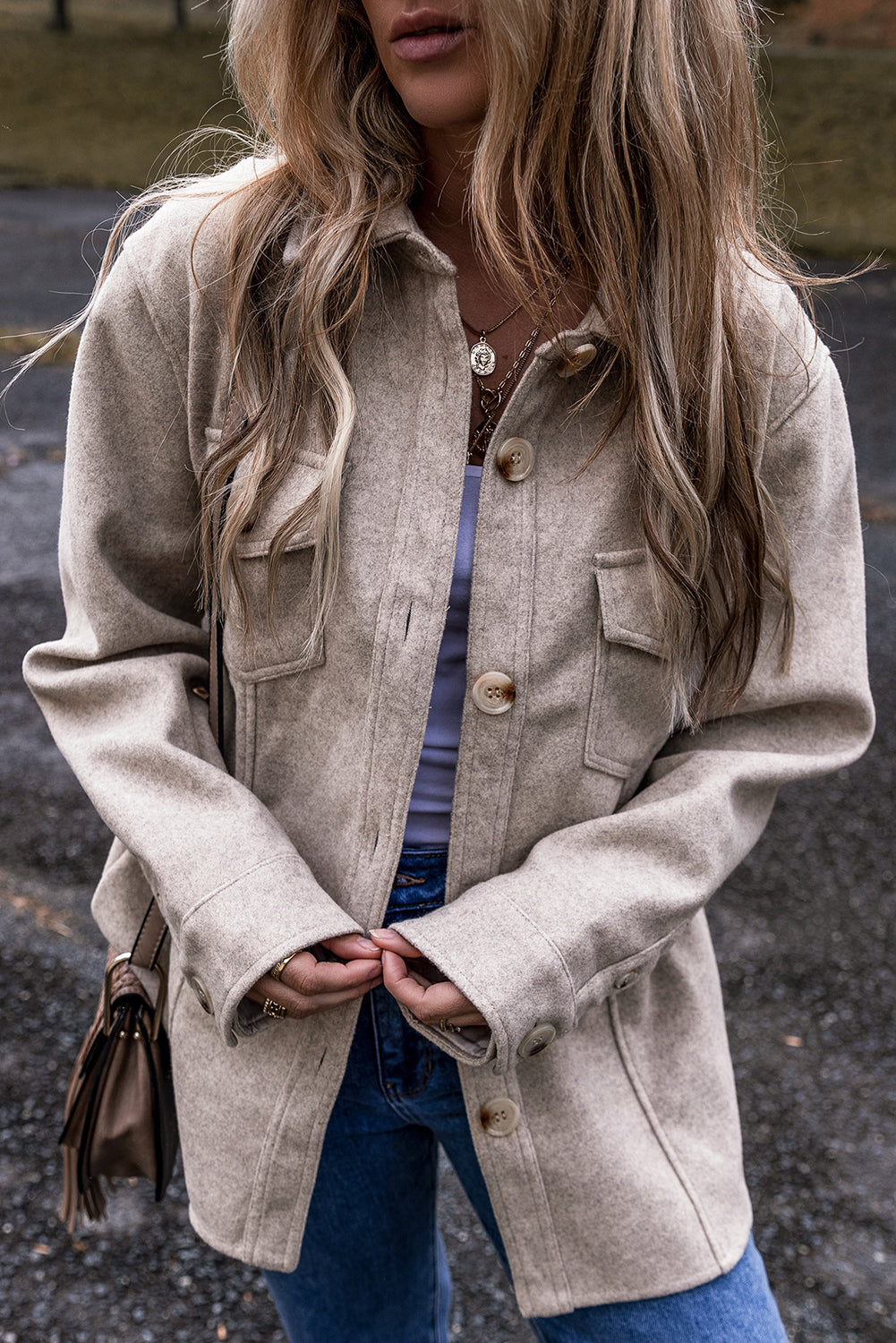 Threaded Pear Sadie Flap Pockets Buttoned Shacket