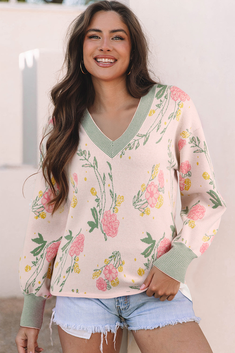 Threaded Pear Clarimina Pattern Striped Loose Sweater