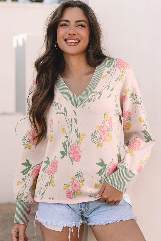 Threaded Pear Clarimina Pattern Striped Loose Sweater