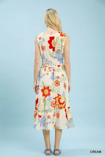 Umgee Floral Smocked Midi Dress