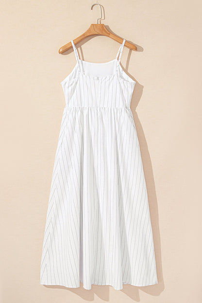 Threaded Pear Ainsley Stripe Spaghetti Strap Pocketed Maxi Dress
