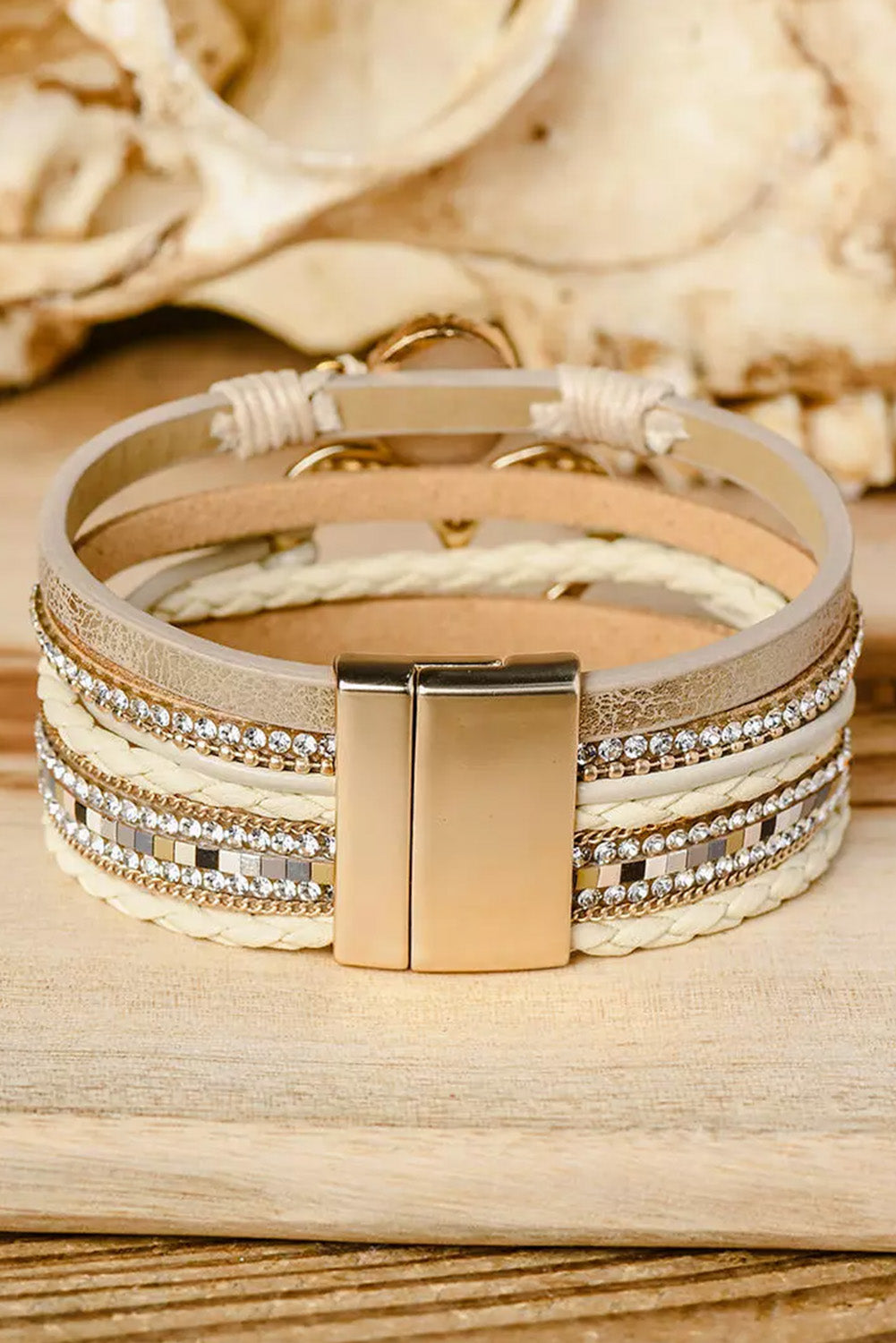 Threaded Pear Bohemian Heart Rhinestone Magnetic Buckle Bracelet