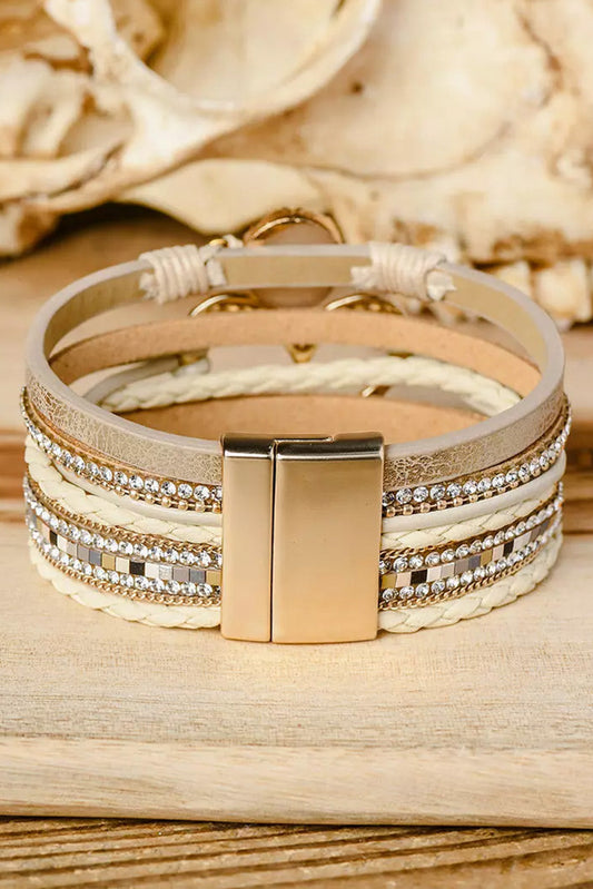 Threaded Pear Bohemian Heart Rhinestone Magnetic Buckle Bracelet
