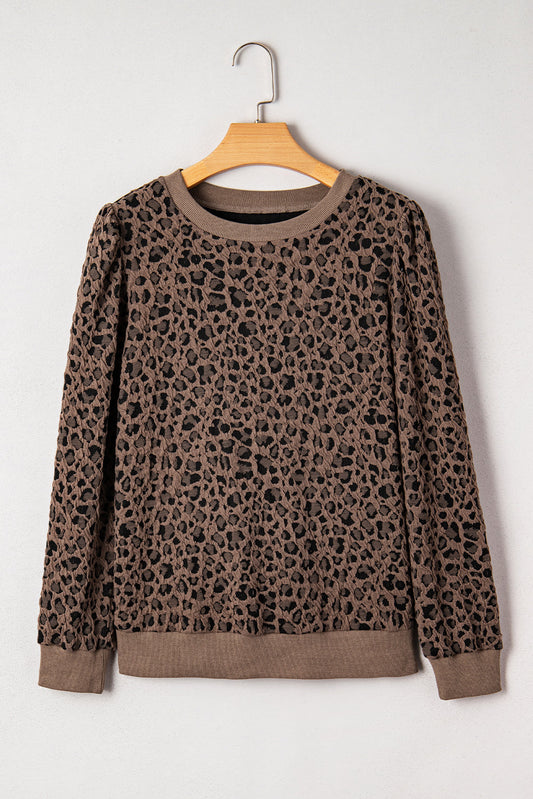 Threaded Pear Annie Ribbed Trim Leopard Top