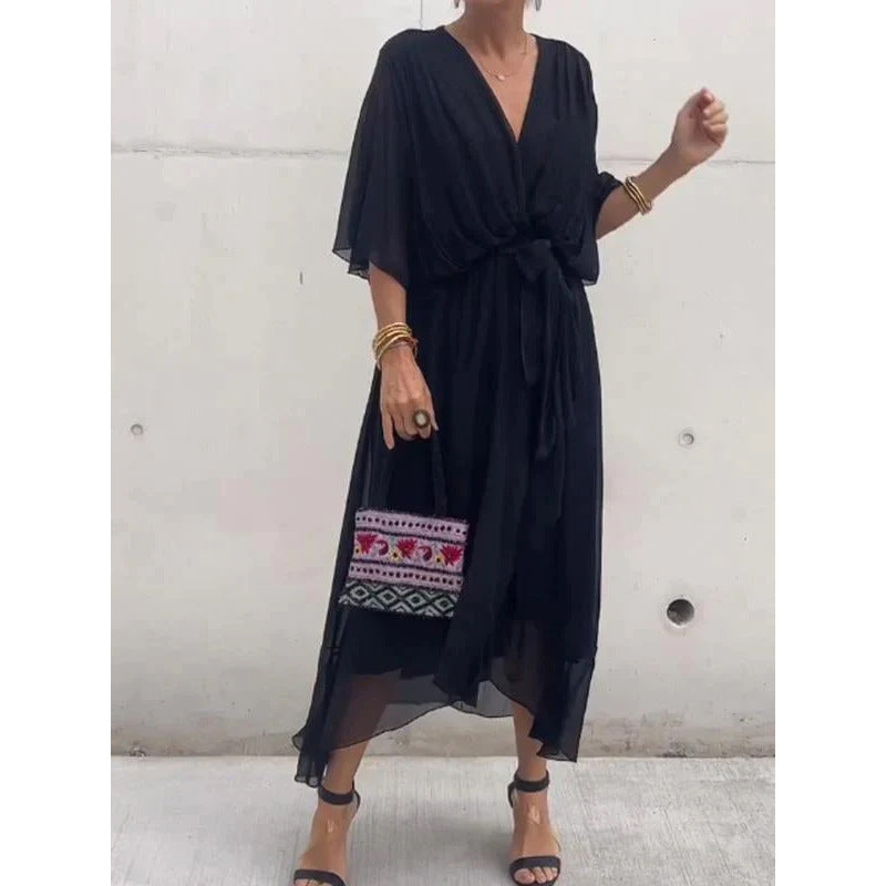 Batwing Sleeve V-Neck Midi Dress Tied Irregular Hem Fairy Dress Zulily Batwing Sleeve V-Neck Midi Dress Tied Irregular Hem Fairy Dress Zulily