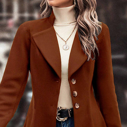 Women’s Winter Overcoat — Lapel Collar, Single-Breasted, Long Pea Coat