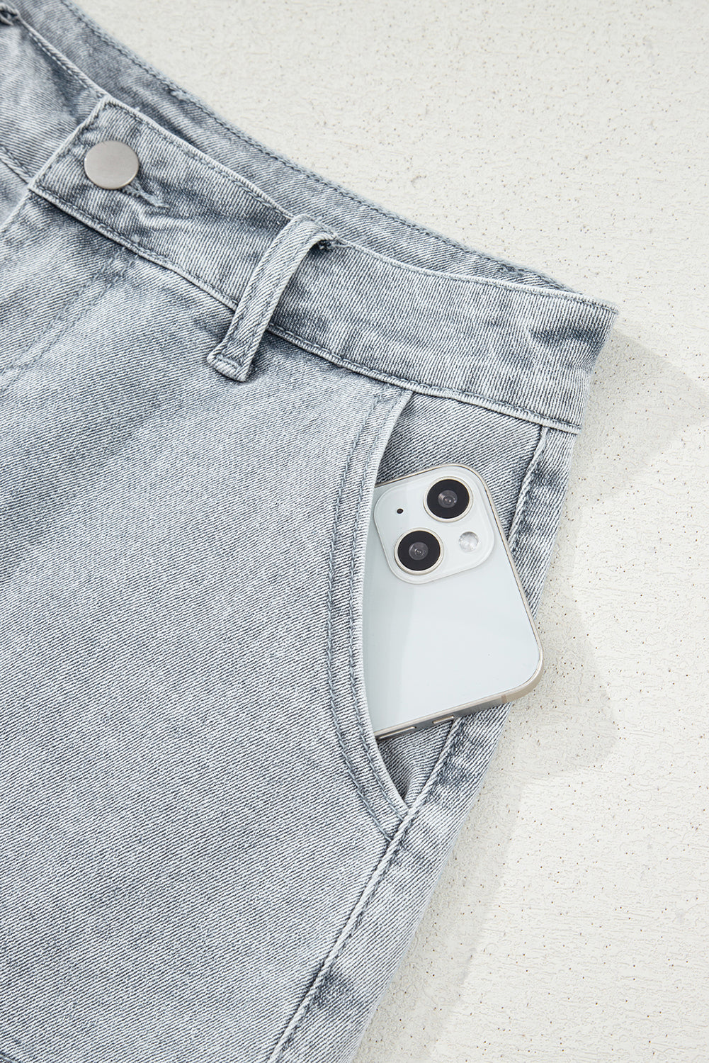 Threaded Pear Scalloped Acid Wash High Waist Denim Shorts
