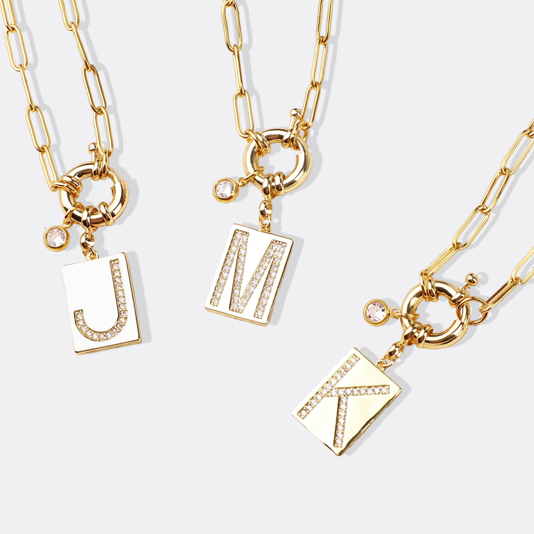 Mint & Lily Pave Initial Pendant Necklace with Paperclip Chain