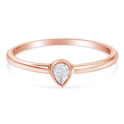 14K Rose Gold Plated .925 Sterling Silver 1/20 Carat Diamond Teardrop Pear-Shaped Miracle Set Petite Fashion Ring (J-K Color, I1-I2 Clarity)