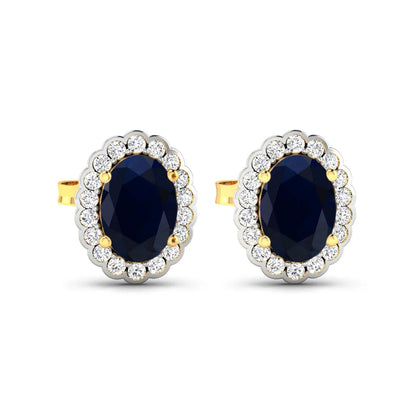 1.80 Ct Oval Blue Sapphire & Diamond Prong 14K Gold Halo Stud Earrings